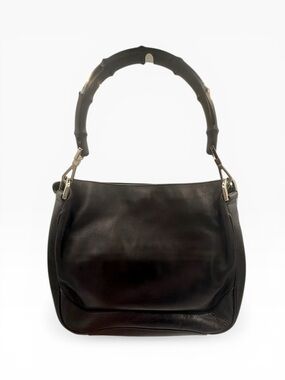 Gucci Bamboo Top Handle Leather Shoulder Bag Black Vintage Authenticate